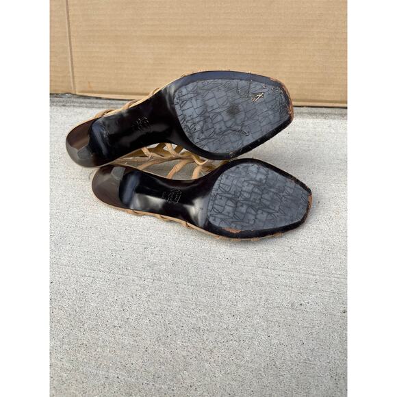 DVF Diane Von Furstenberg Nude Strappy Suede Open Toe Heels size 10 - Picture 4 of 11